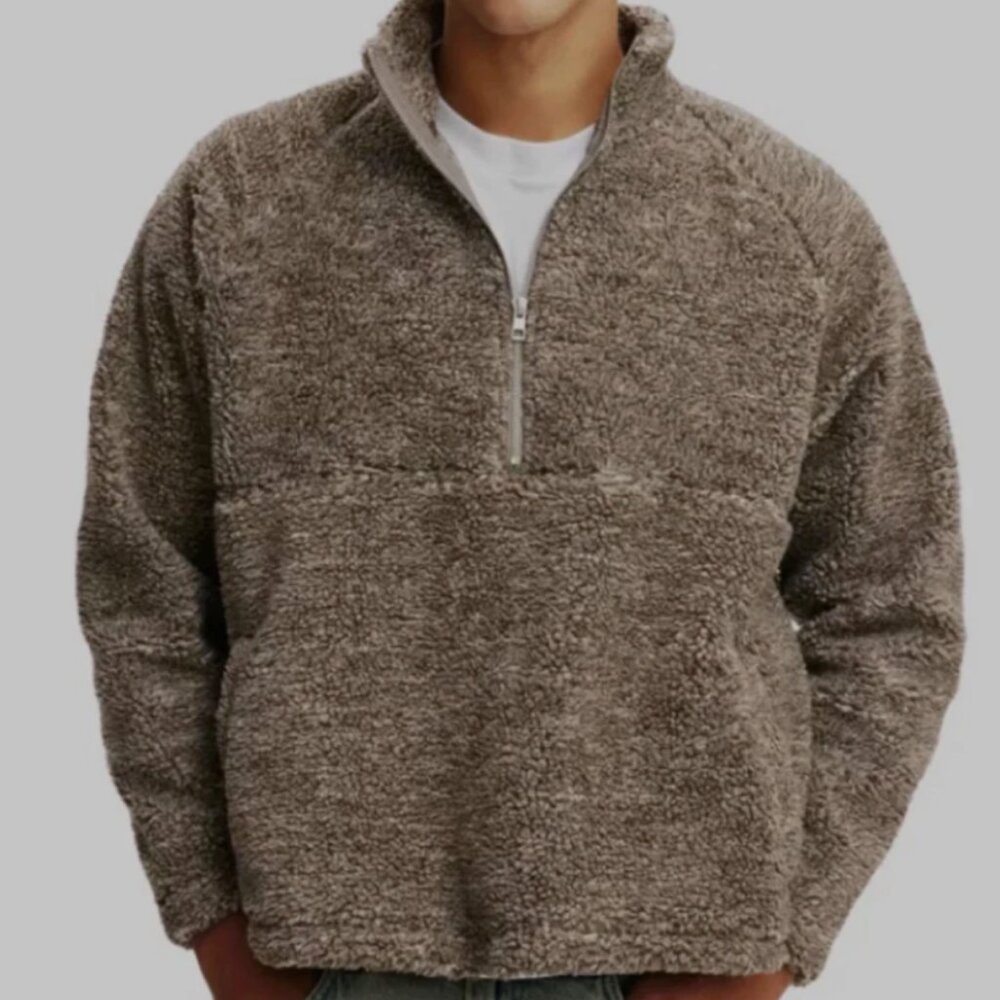 Cotton On Men's Teddy 1/2 Zip Fleece Sweatshirt Putty Size XL